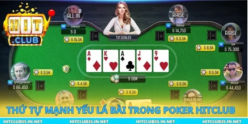 Thứ tự mạnh yếu lá bài trong Poker Hitclub