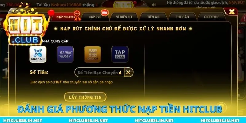 Đánh giá phương thức nạp Tiền Hitclub